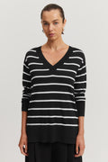 Australian Merino Wool Stripe V-Neck Knit