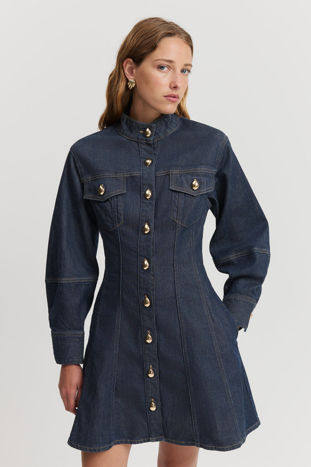 Blouson Denim Mini Dress