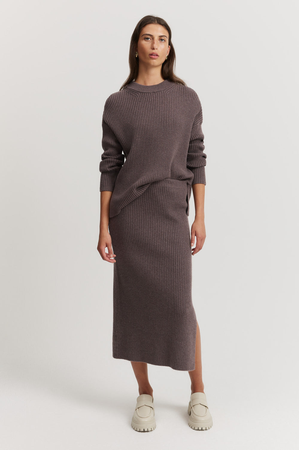 Cotton Cashmere Blend Rib Knit Skirt