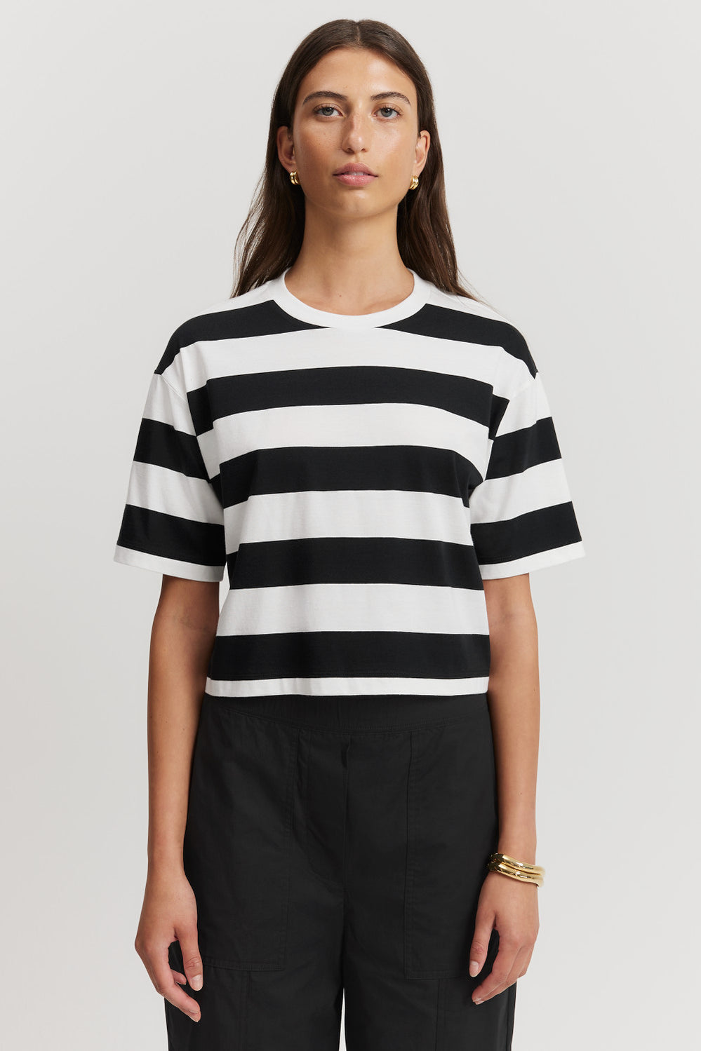 Cotton Stripe Crop T-Shirt