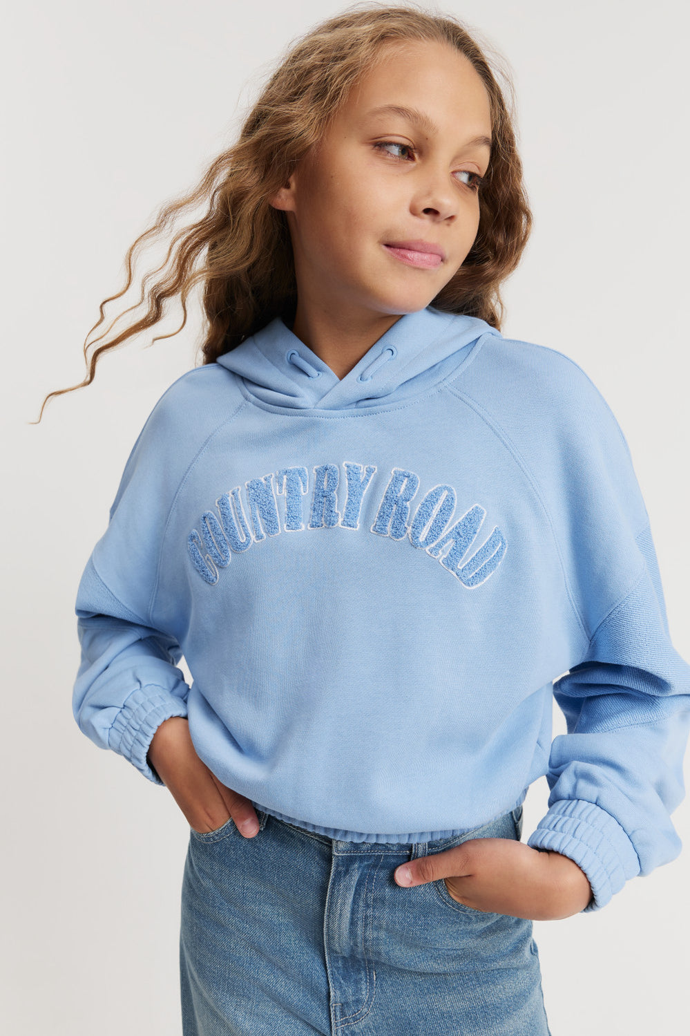 Teen Cotton Blend Crop Seam Logo Hooded Sweat
