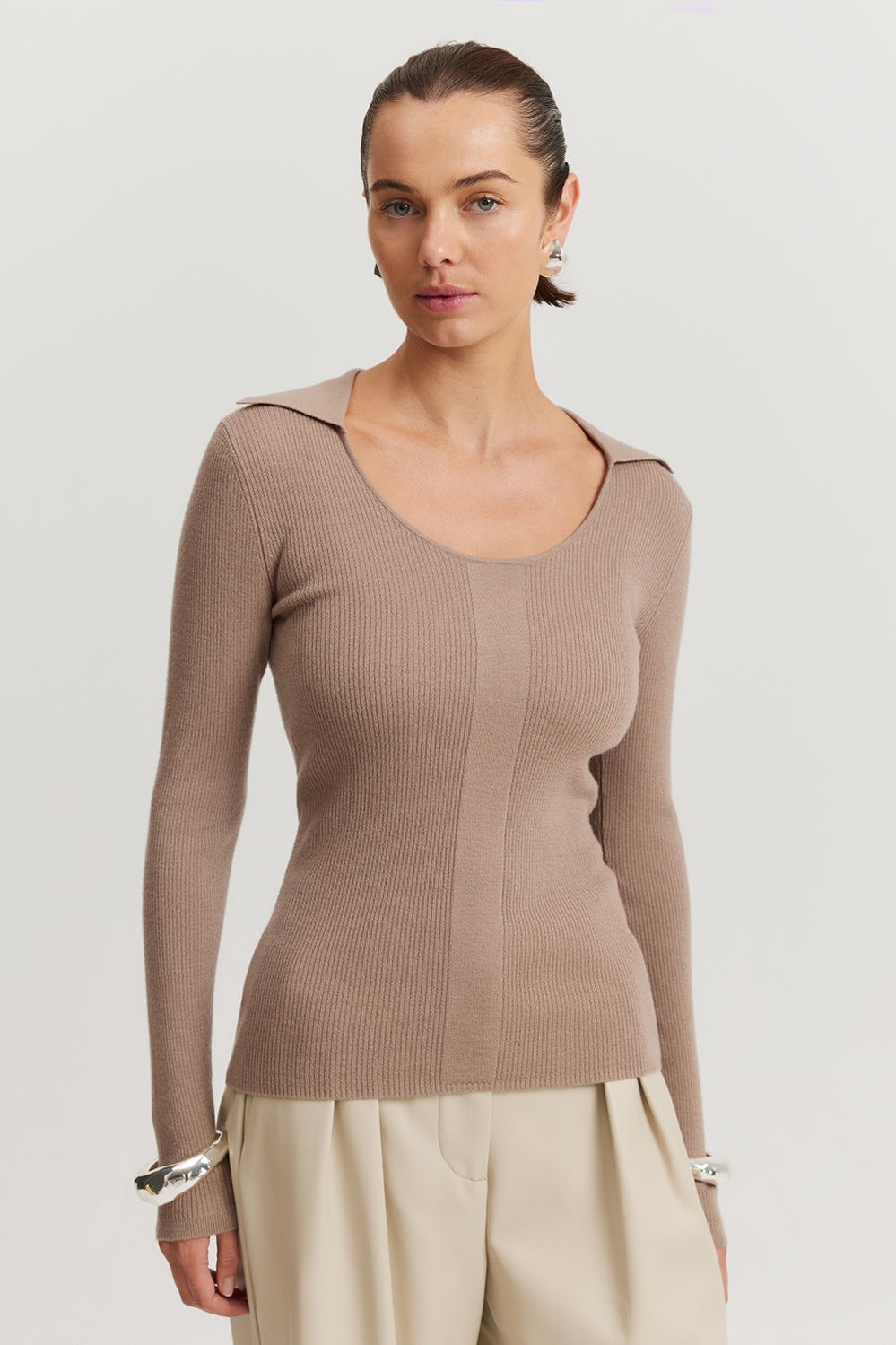 Merino Wool Silk Collared Knit
