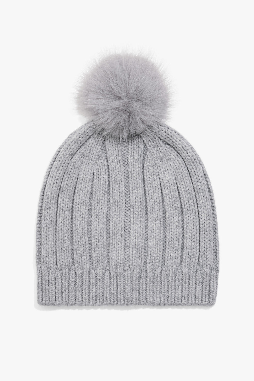 Cotton Blend Pom Pom Rib Beanie