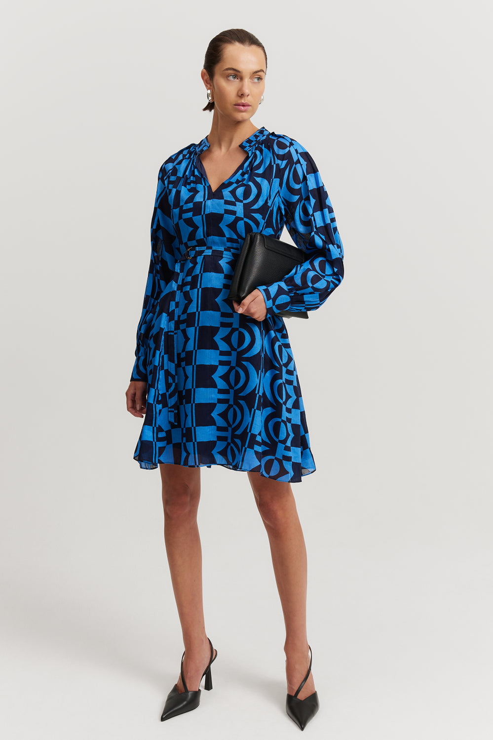 Print Pleat Sleeve Dress