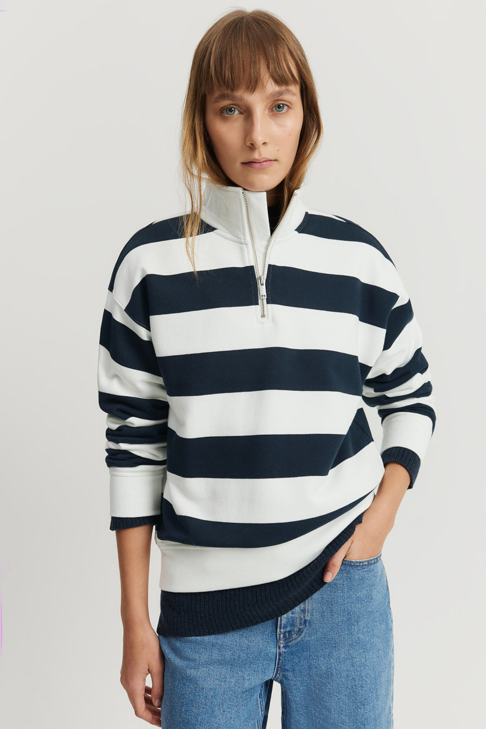 Australian Cotton Stripe Zip Collar Sweat