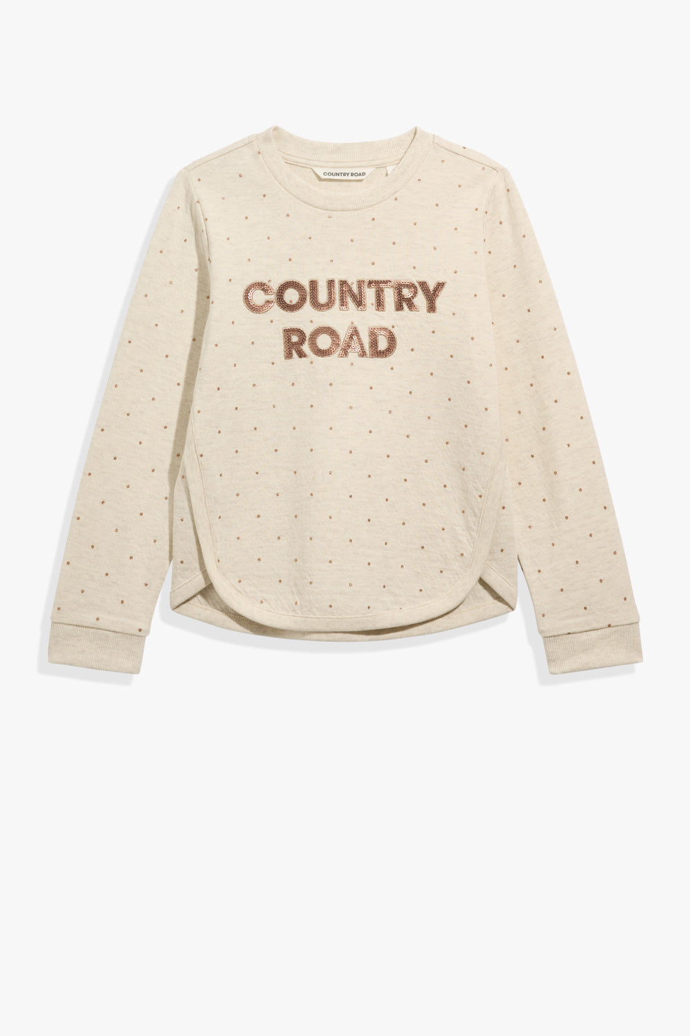 Cotton Long Sleeve Sequin Logo T-Shirt