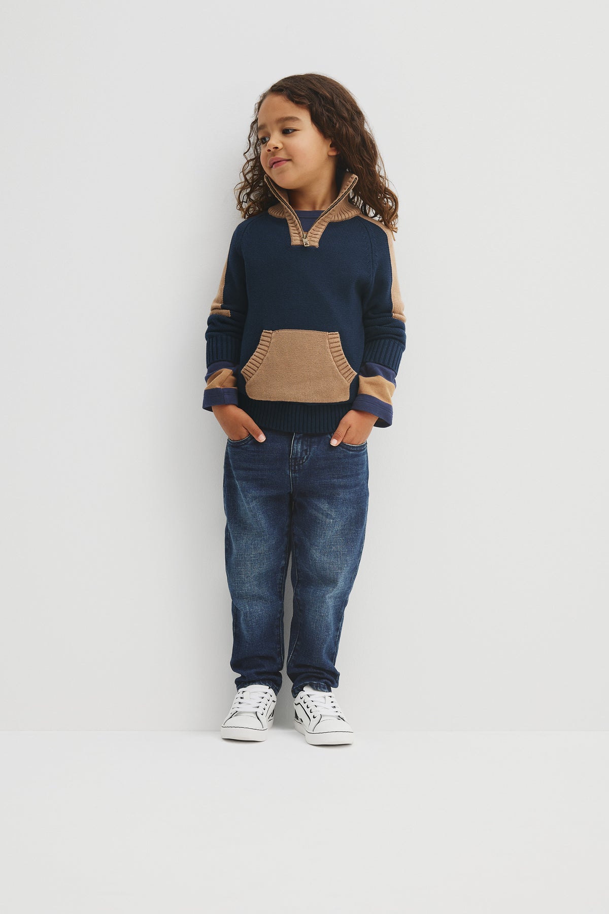 Organically Grown Cotton Spliced Half Zip Knit