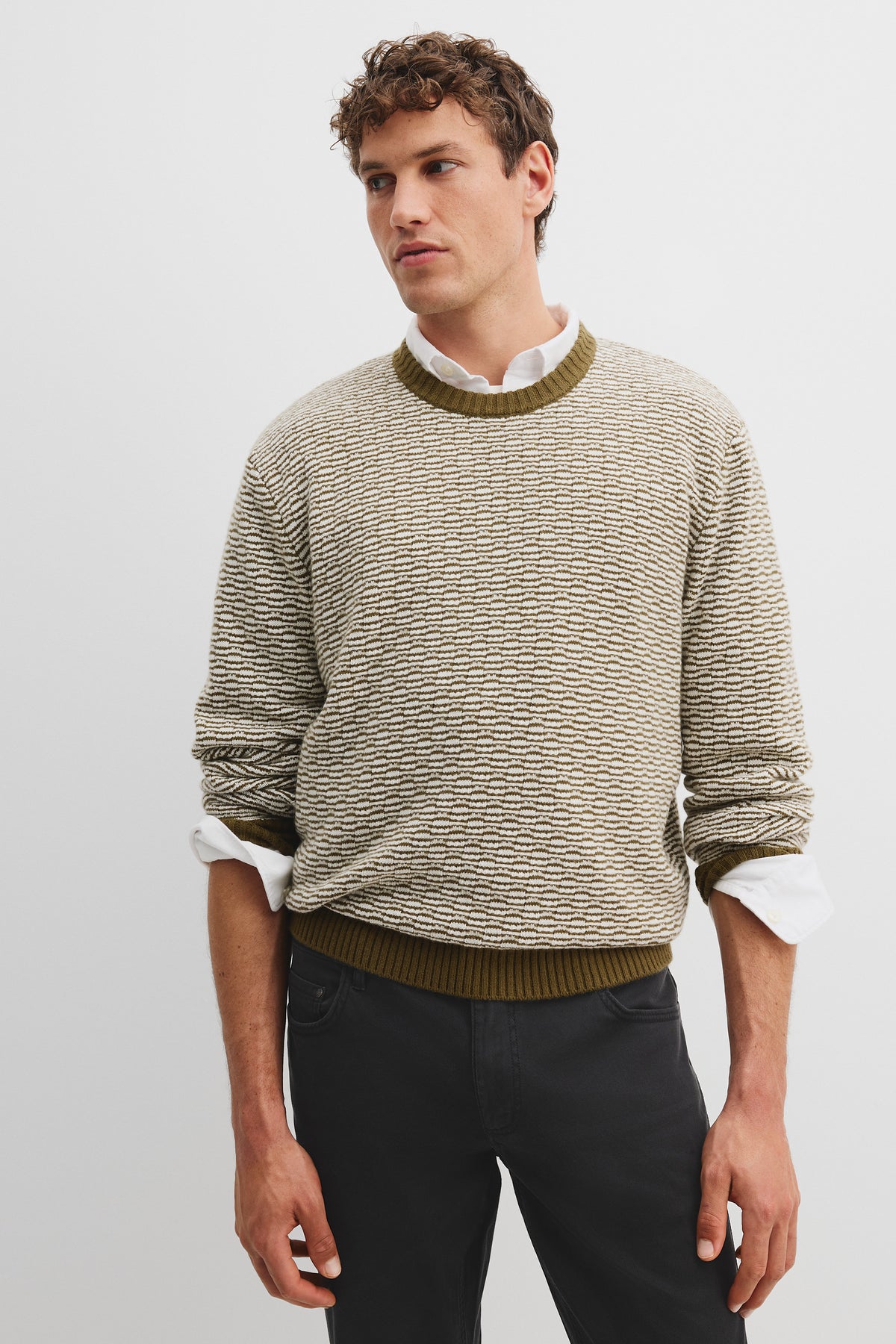 Cotton Blend Contrast Stitch Knit