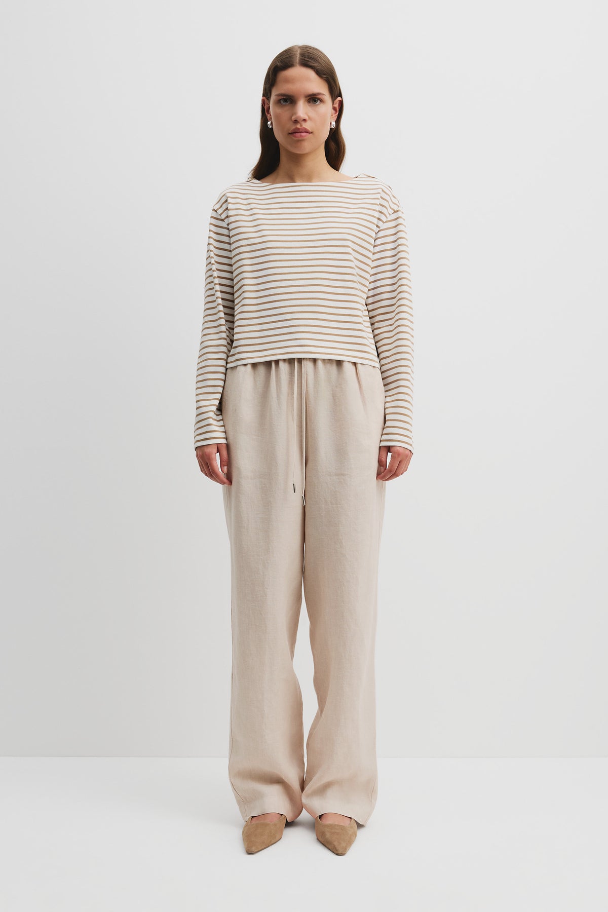 Cotton Boat Neck Stripe T-Shirt