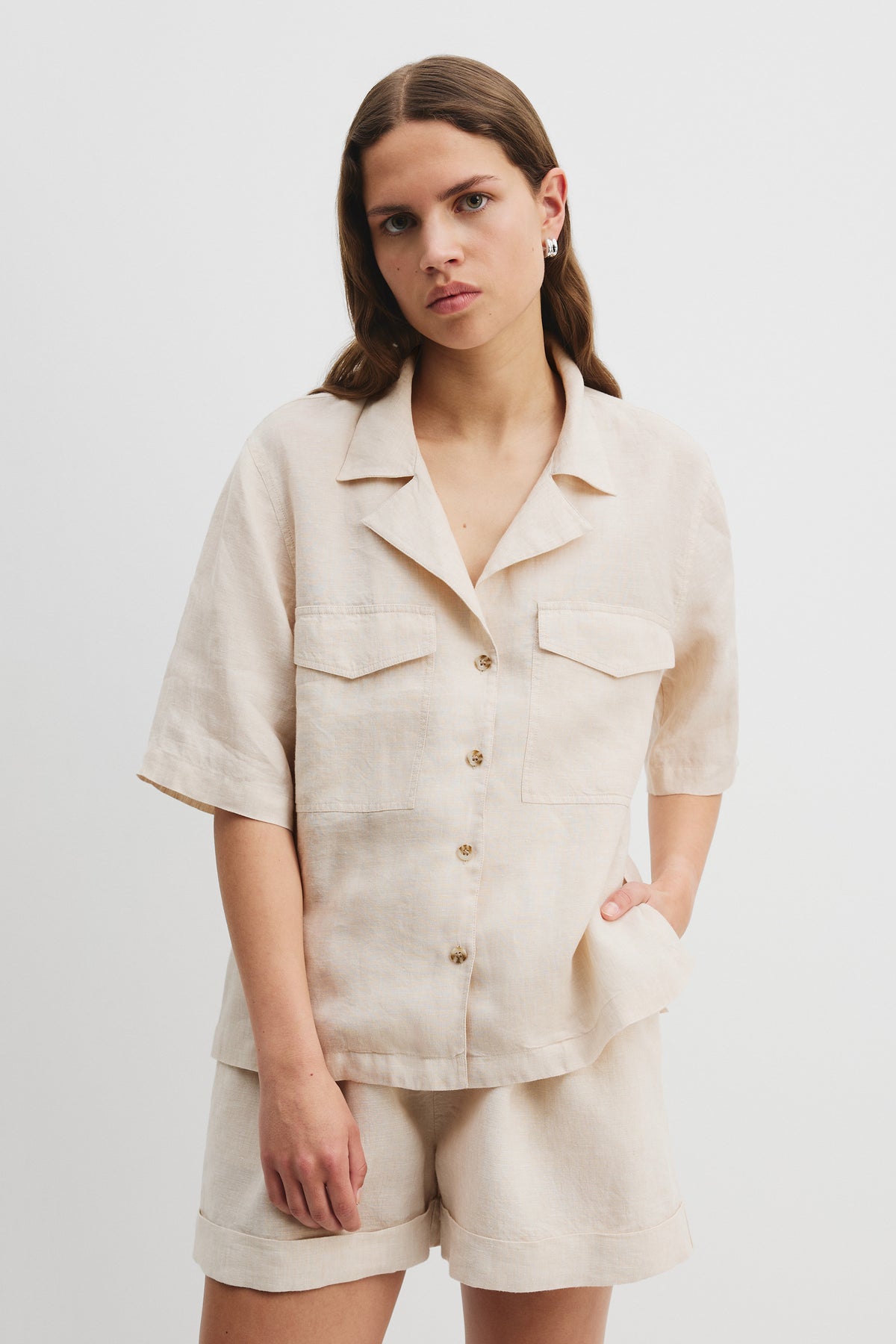 Organically Grown Linen Pocket Detail Shirt