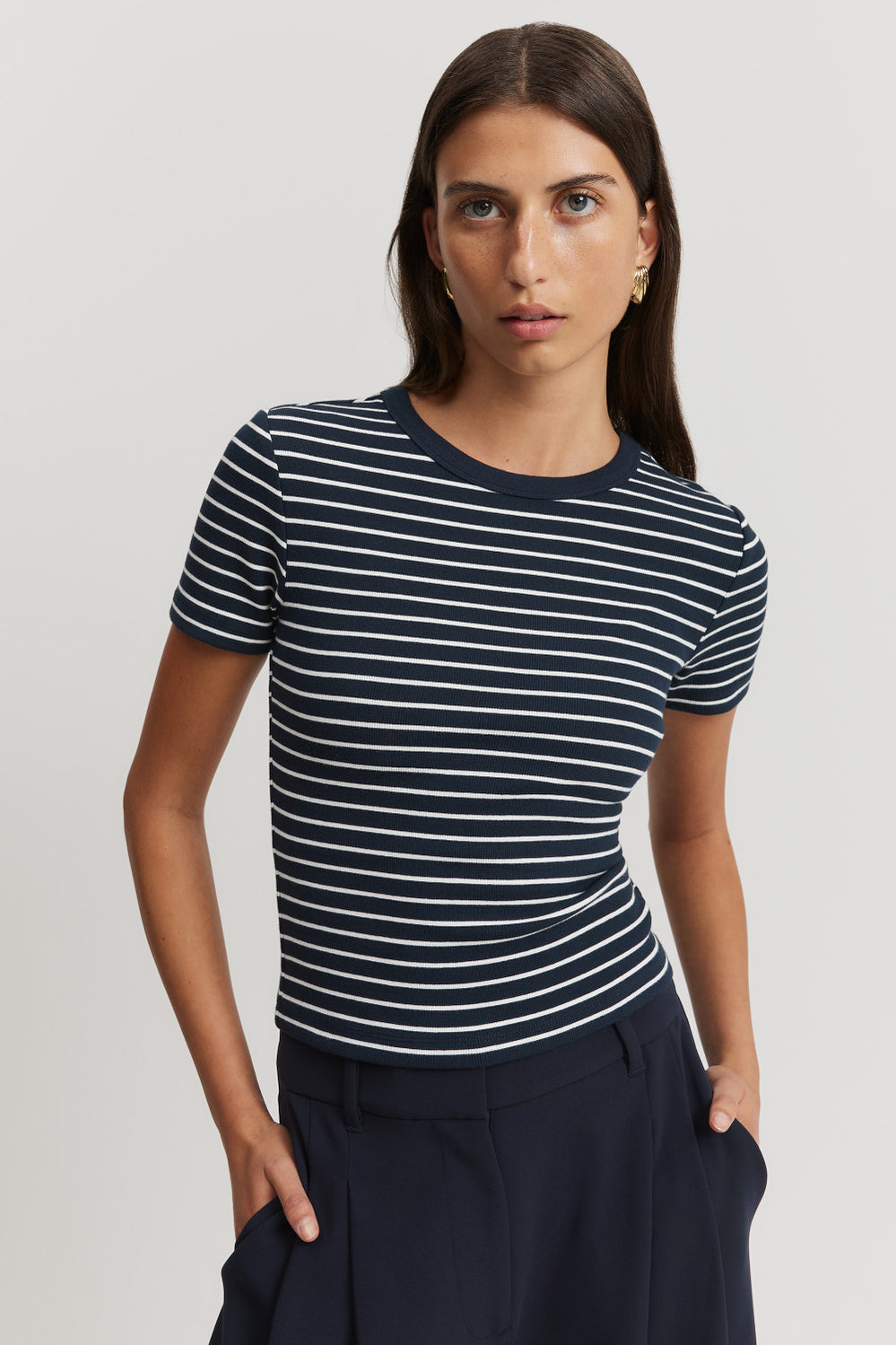 Cotton Stripe Crop Fitted T-Shirt
