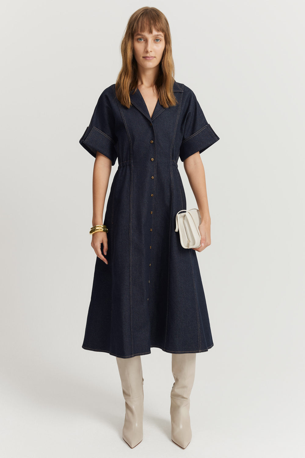Button Front Denim Dress