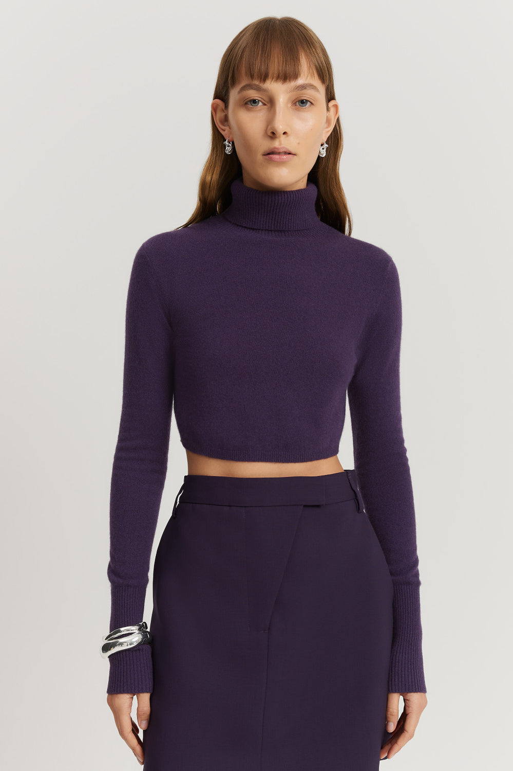 Cashmere Blend Cropped Roll Neck Knit