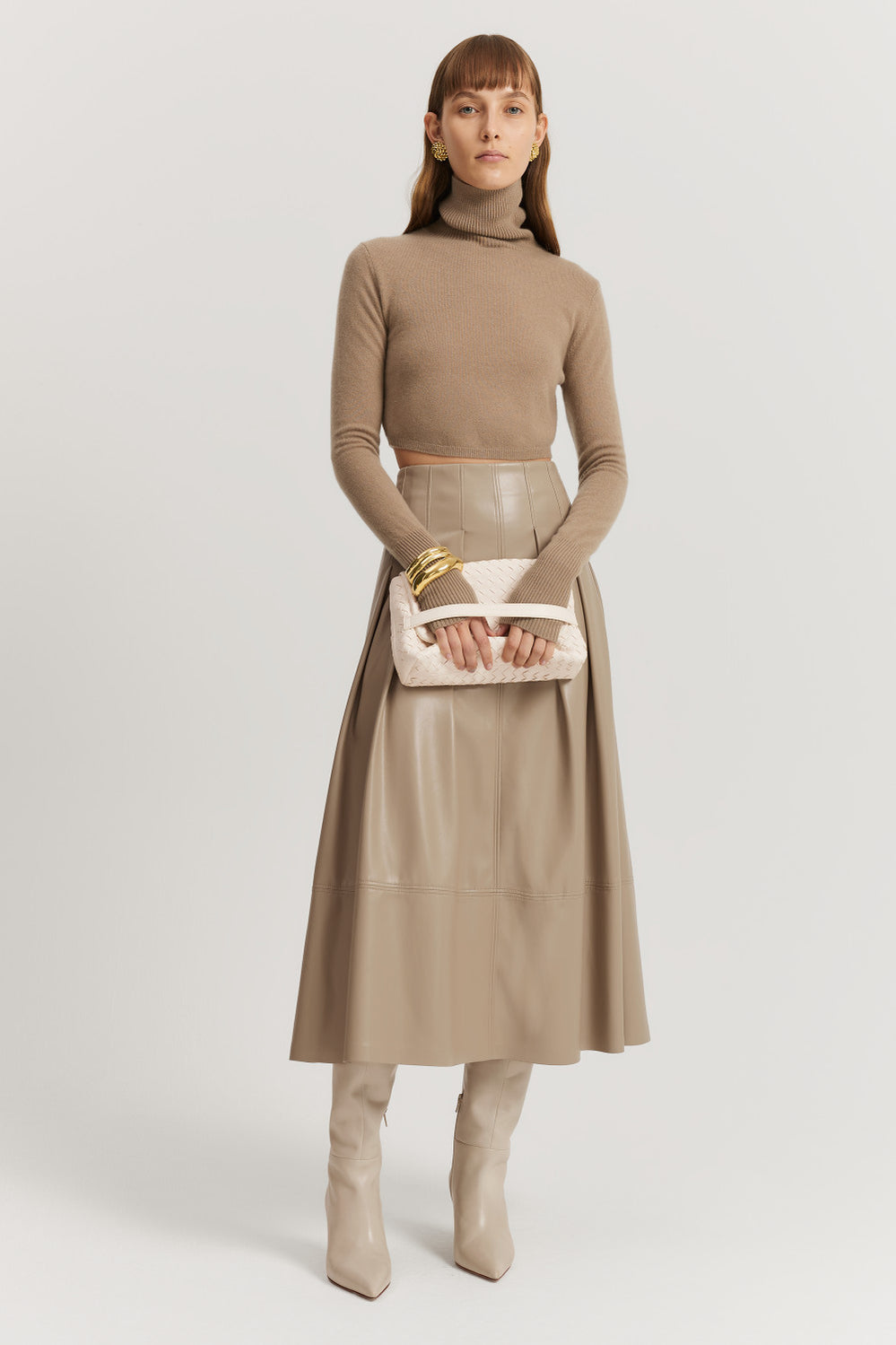 Cashmere Blend Cropped Roll Neck Knit