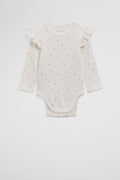 Organically Grown Cotton Frill Rib Long Sleeve Bodysuit