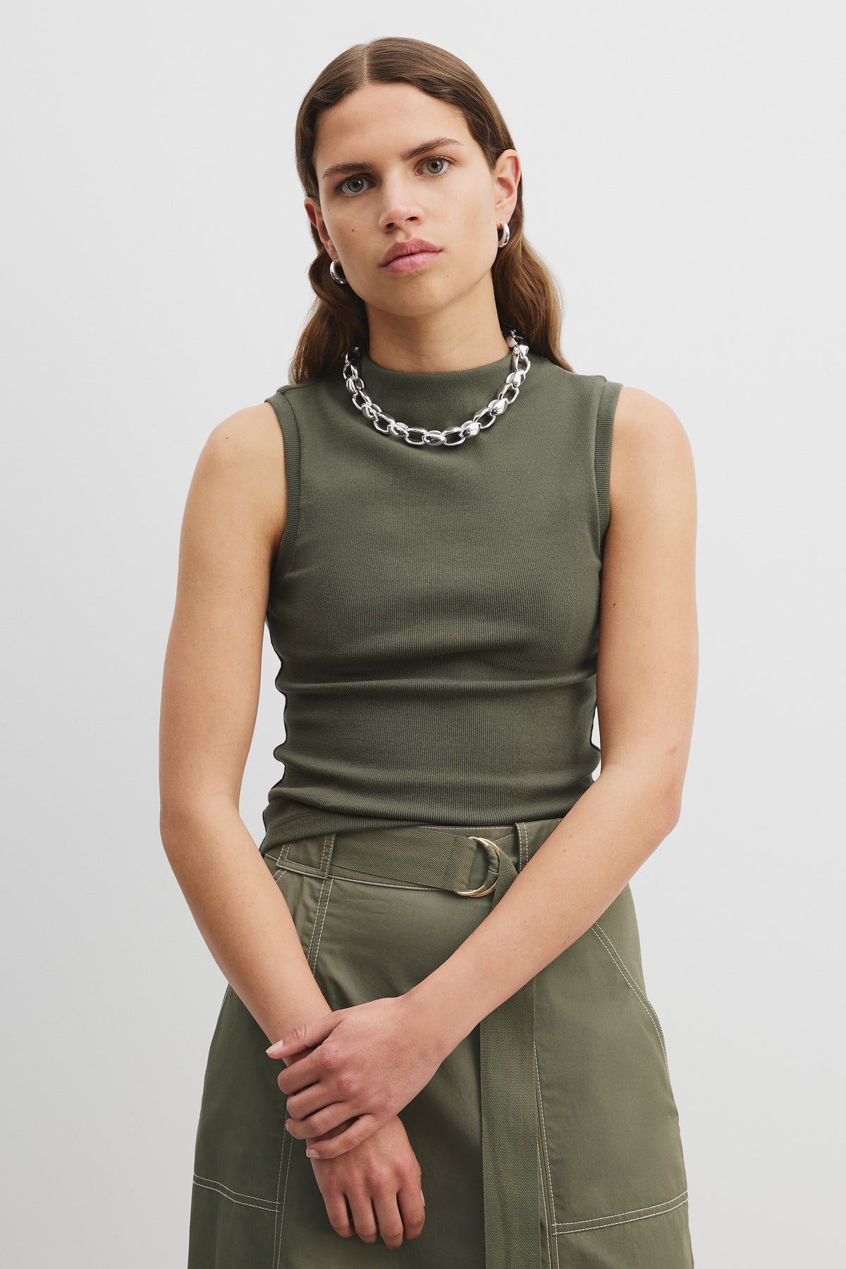 Australian Cotton Blend Mock Neck Rib Tank