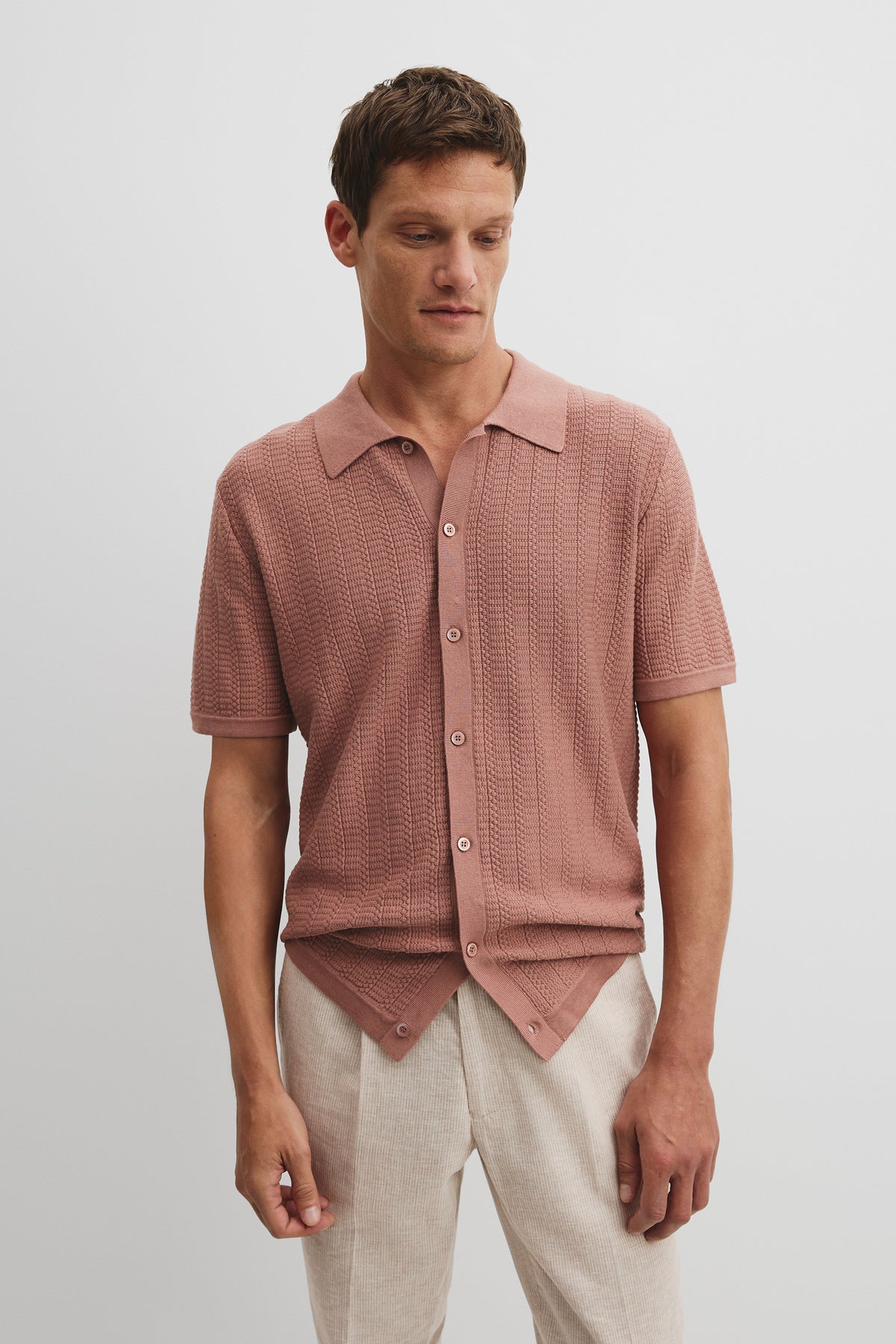 Cotton Silk Textured Knit Shirt