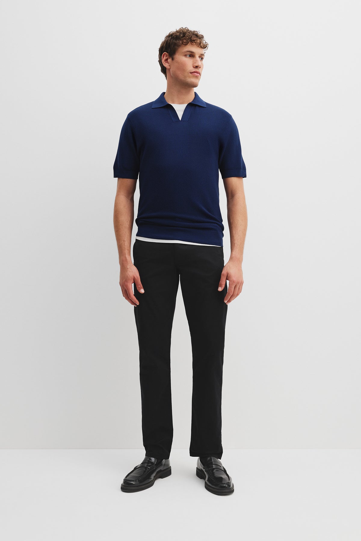 Cotton Silk Open Neck Knit Polo