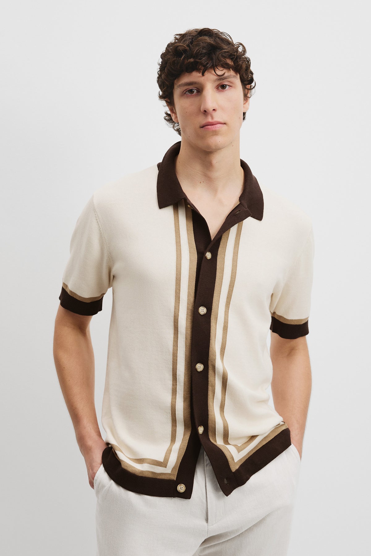 Cotton Border Knit Shirt