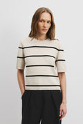Organically Grown Cotton Linen Stripe Short Sleeve Top