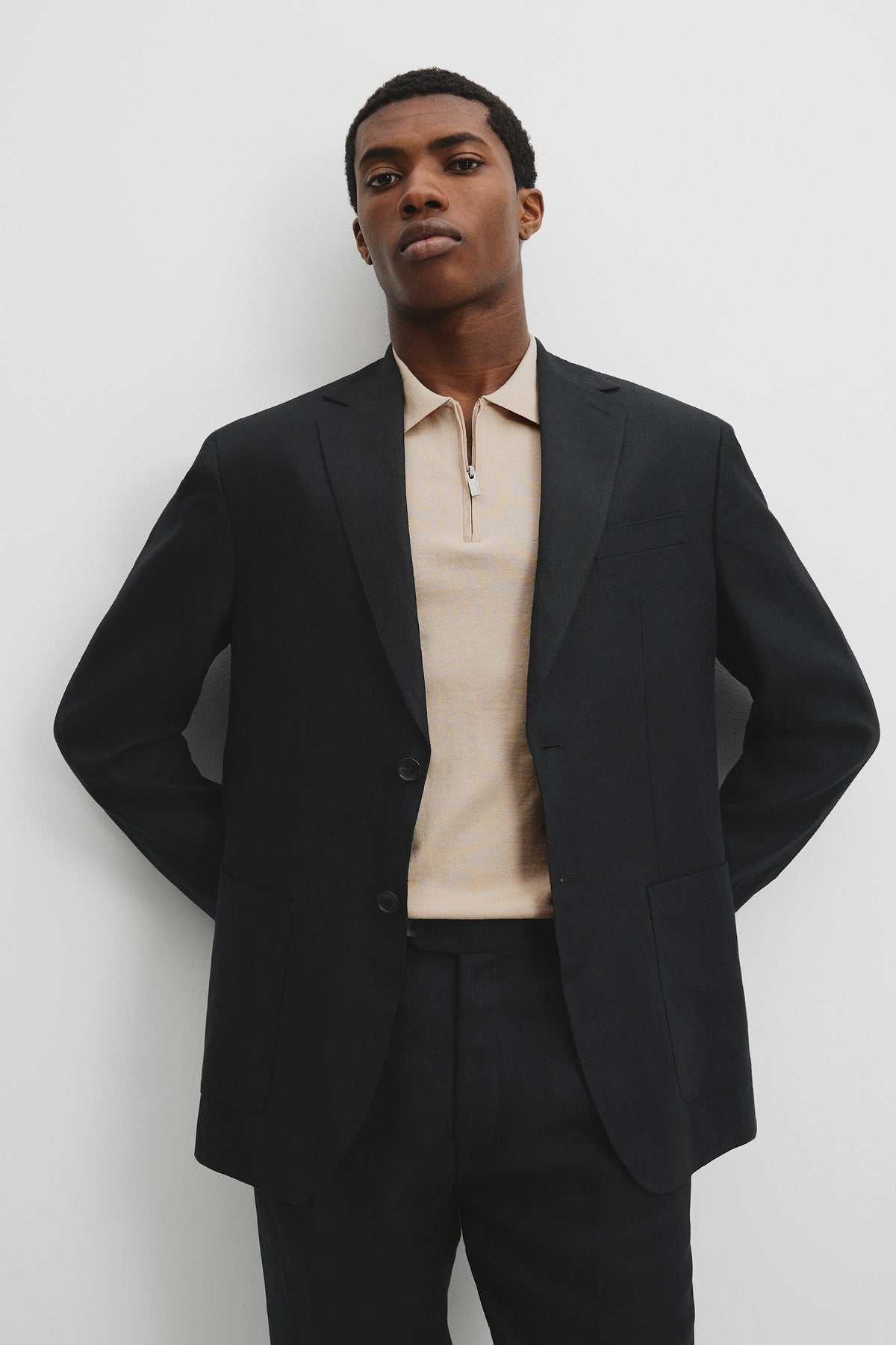 Relaxed Fit Linen Herringbone Jacket