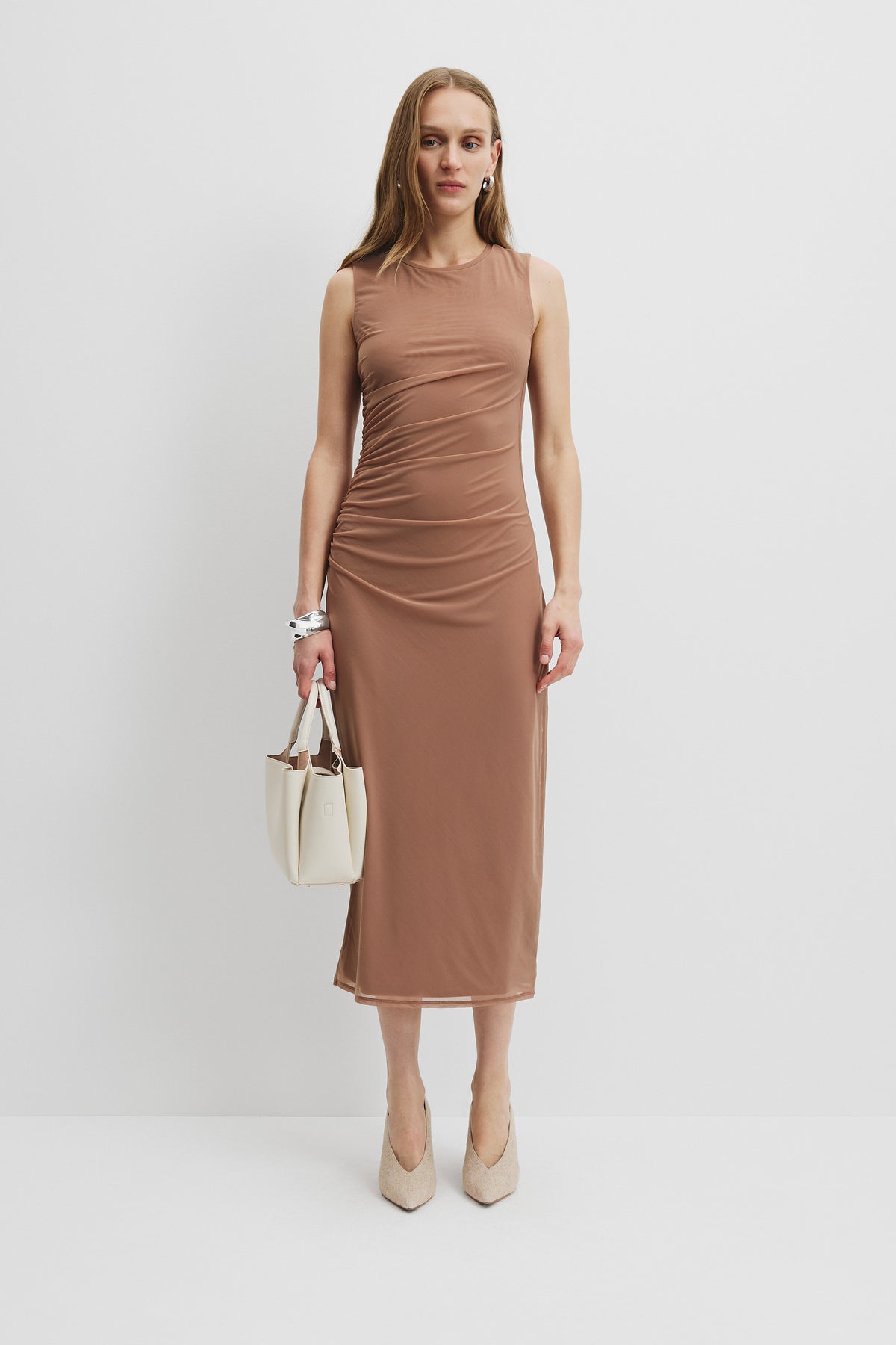 Mesh Gathered Tank Dress