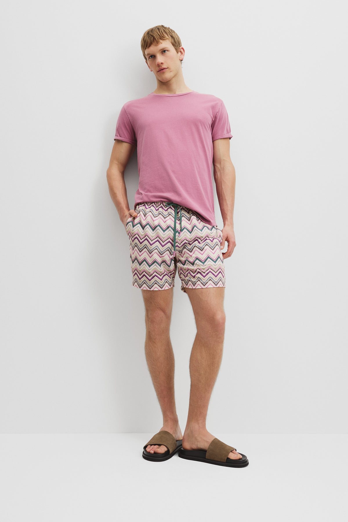 Polyester Blend Zigzag Swim Short