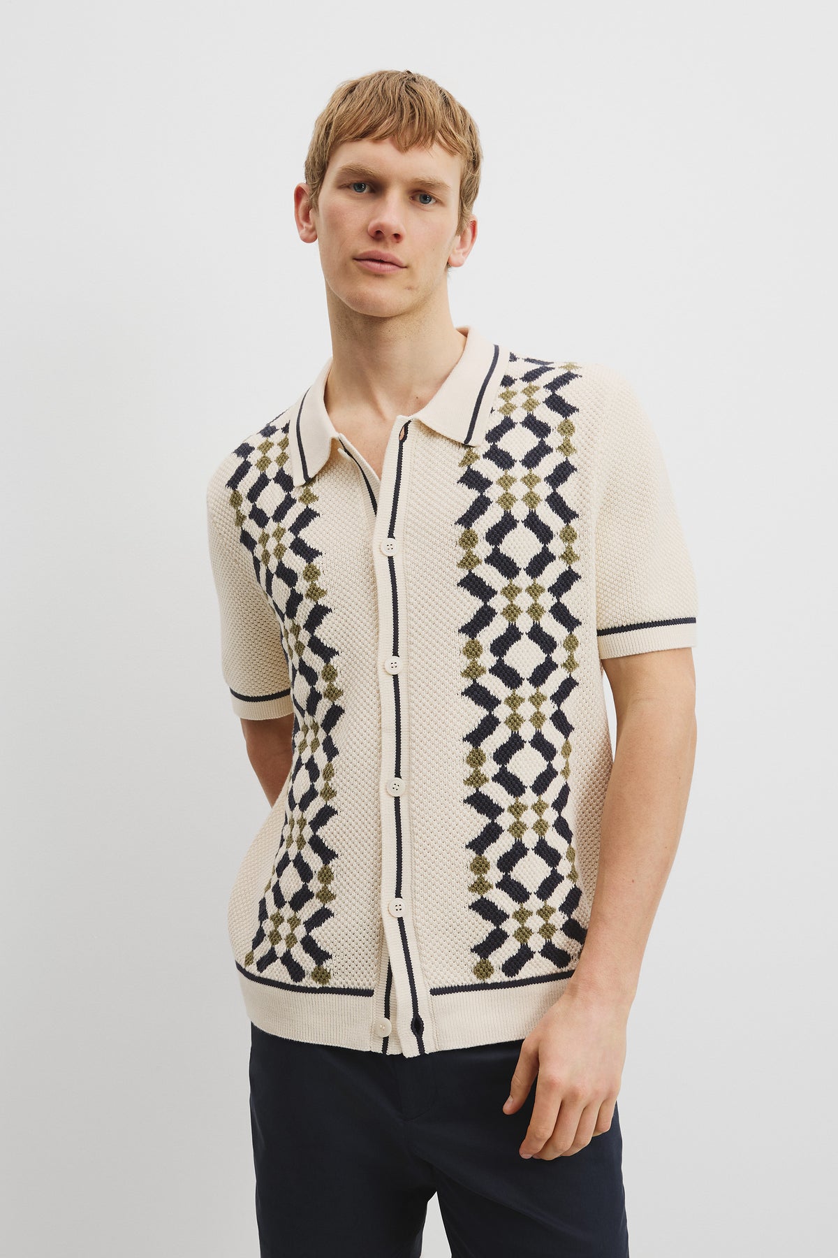 Oversized Cotton Tile Knit Shirt