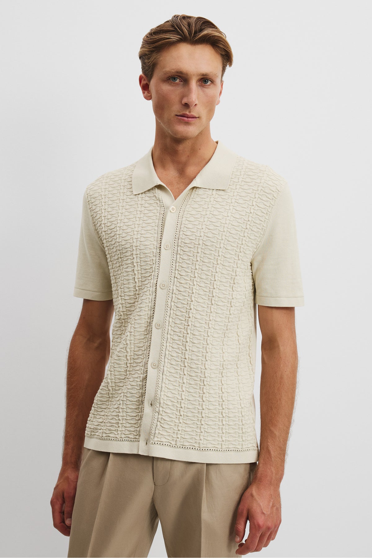 Cotton Silk Textured Knit Shirt
