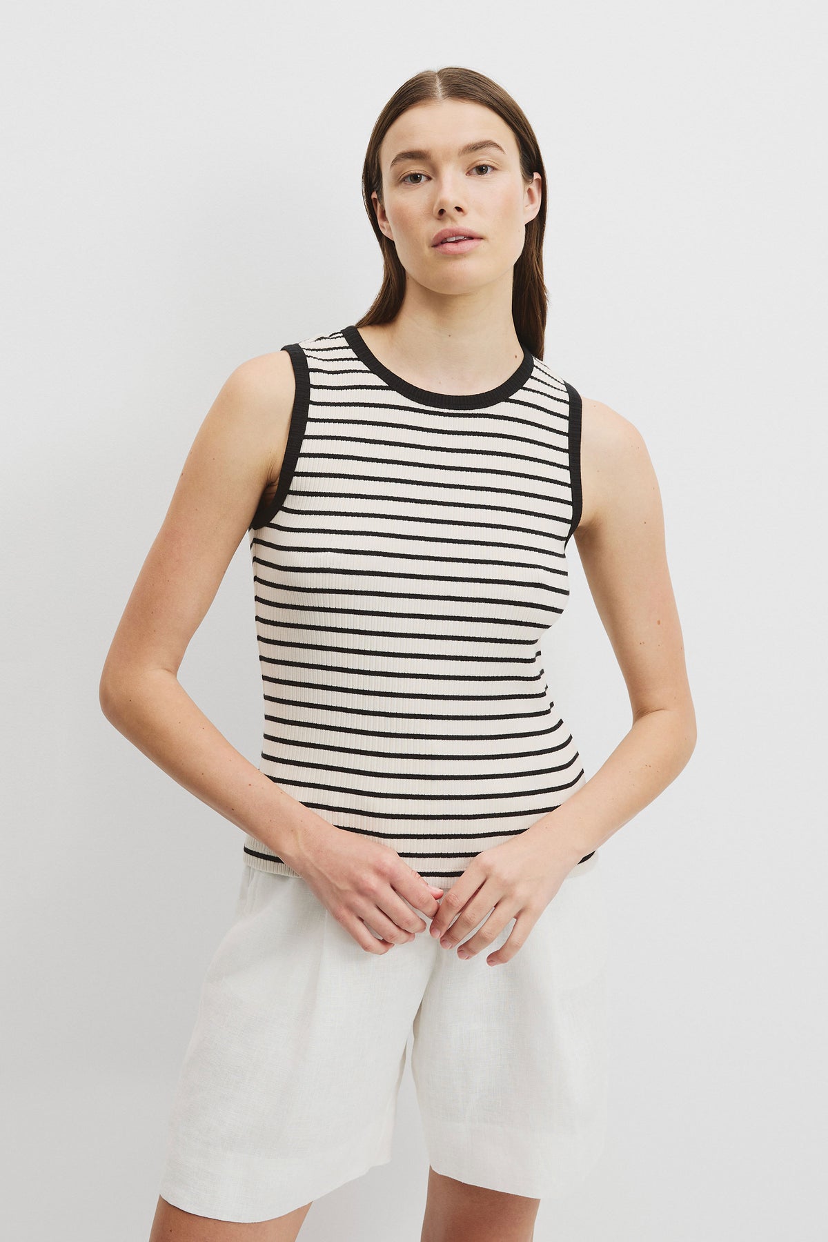 Australian Cotton Blend Stripe High Neck Rib Tank
