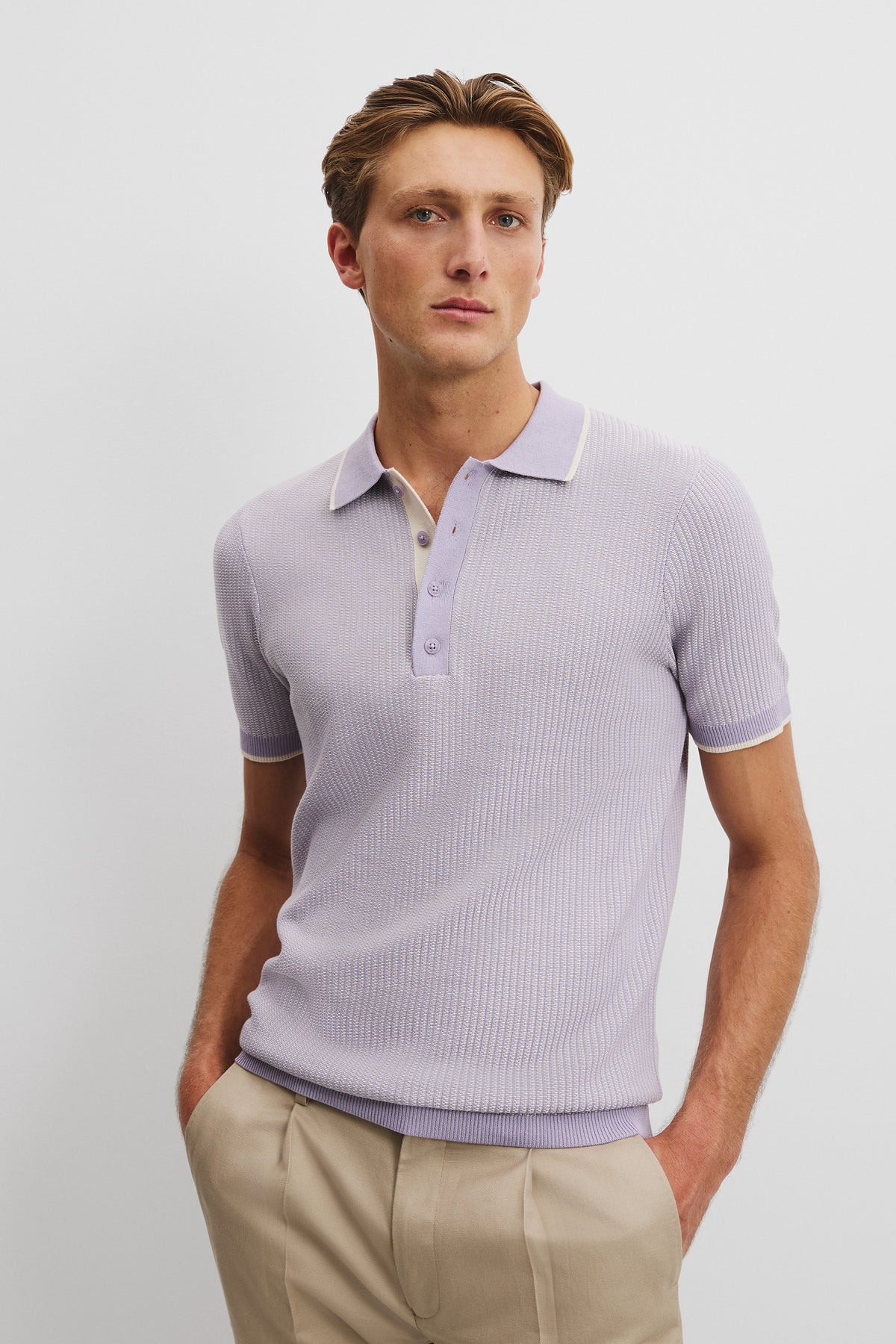 Cotton Silk Textured Knit Polo