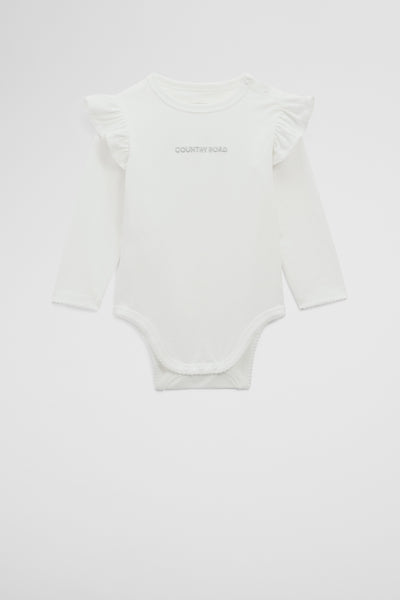 Cotton Frill Rib Long Sleeve Bodysuit