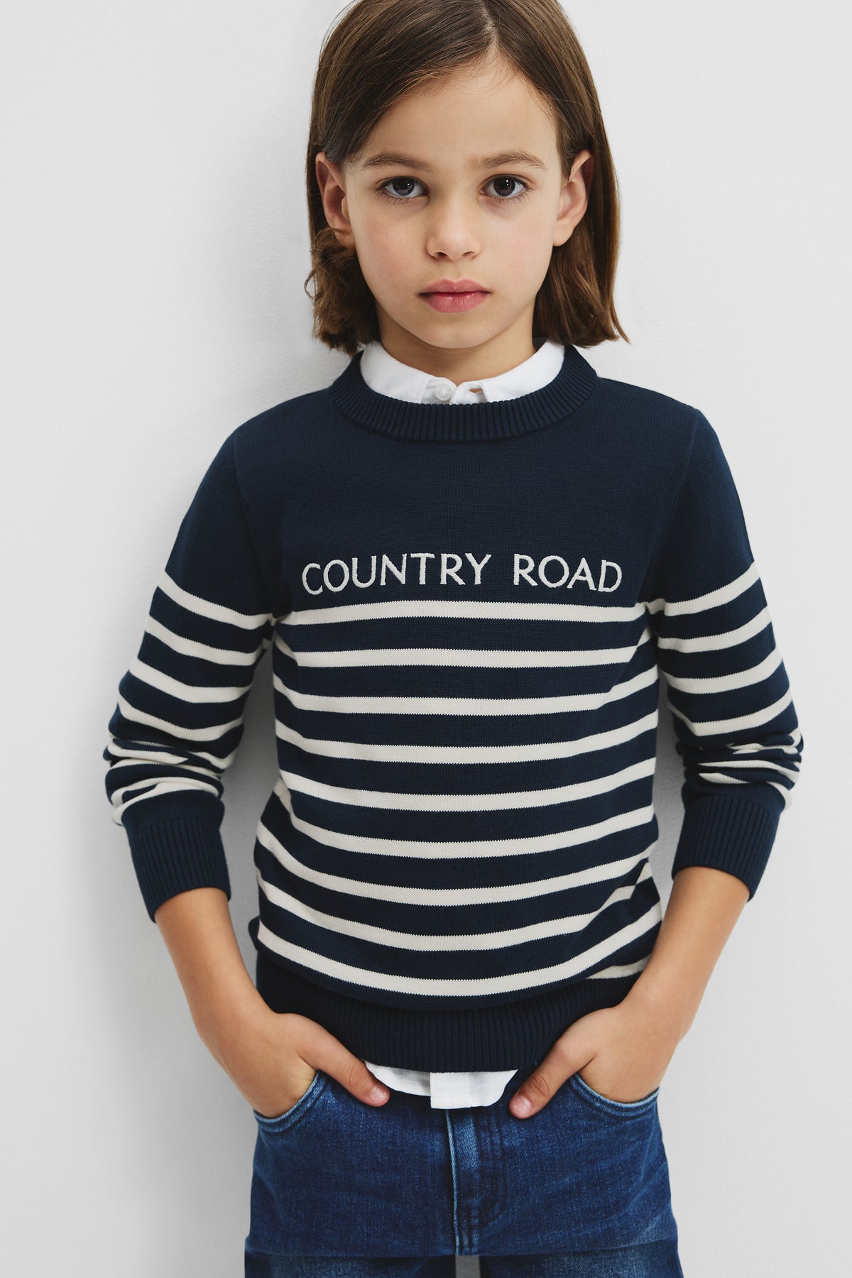 Cotton Stripe Logo Knit
