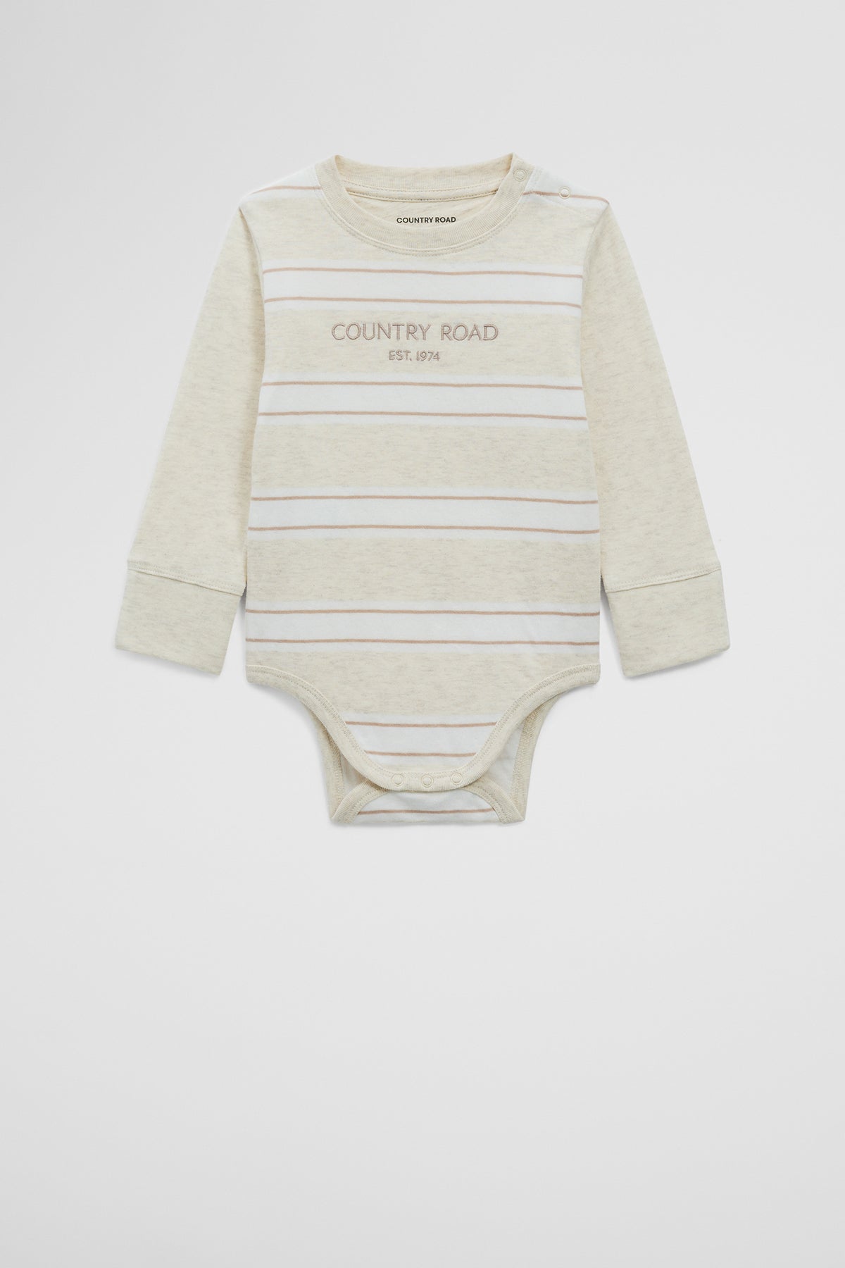 Organically Grown Cotton Spliced Logo Long Sleeve Bodysuit