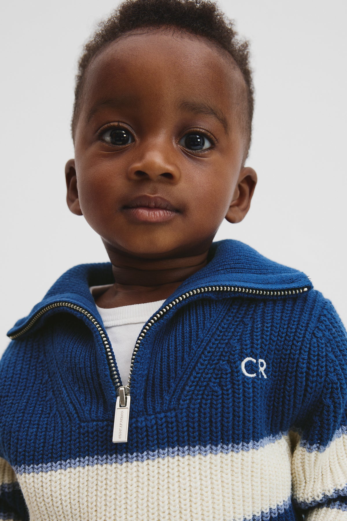 Cotton Blend Stripe Zip Knit