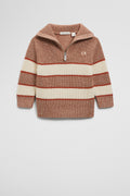 Cotton Blend Stripe Zip Knit