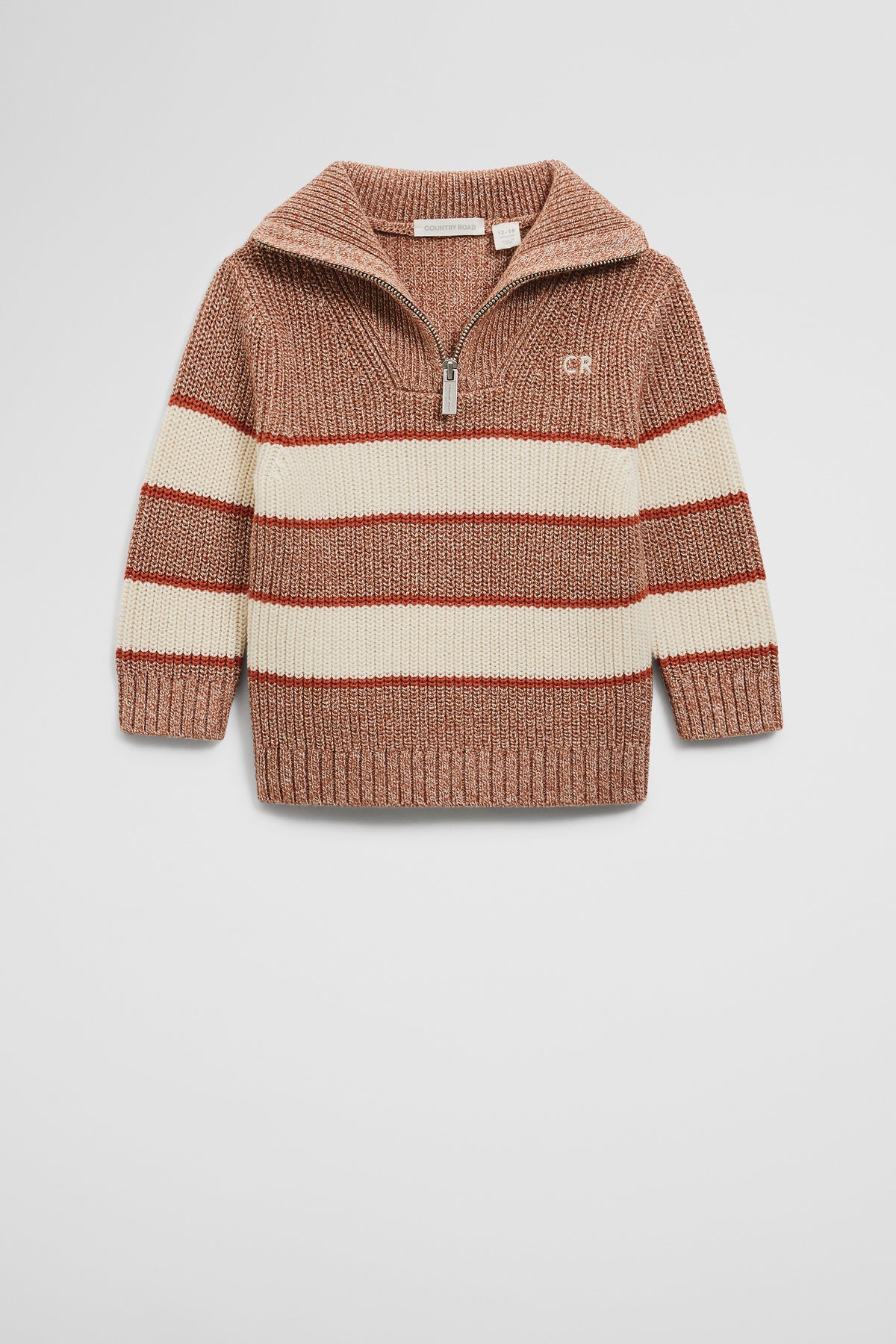 Cotton Blend Stripe Zip Knit