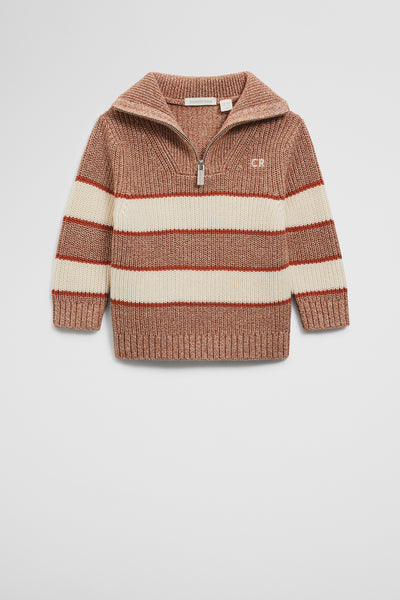 Cotton Blend Stripe Zip Knit