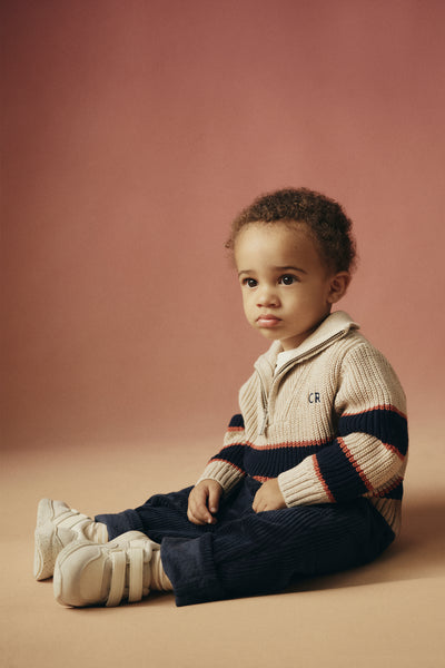 Cotton Blend Stripe Zip Knit