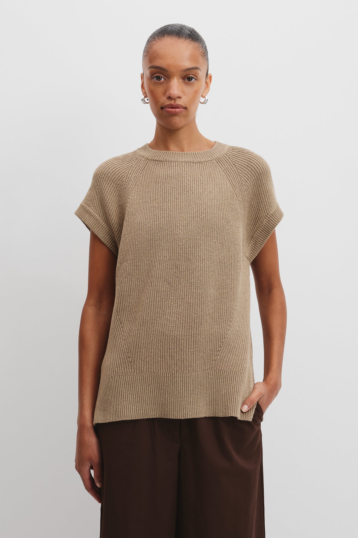 Short Sleeve Longline Knit T-Shirt