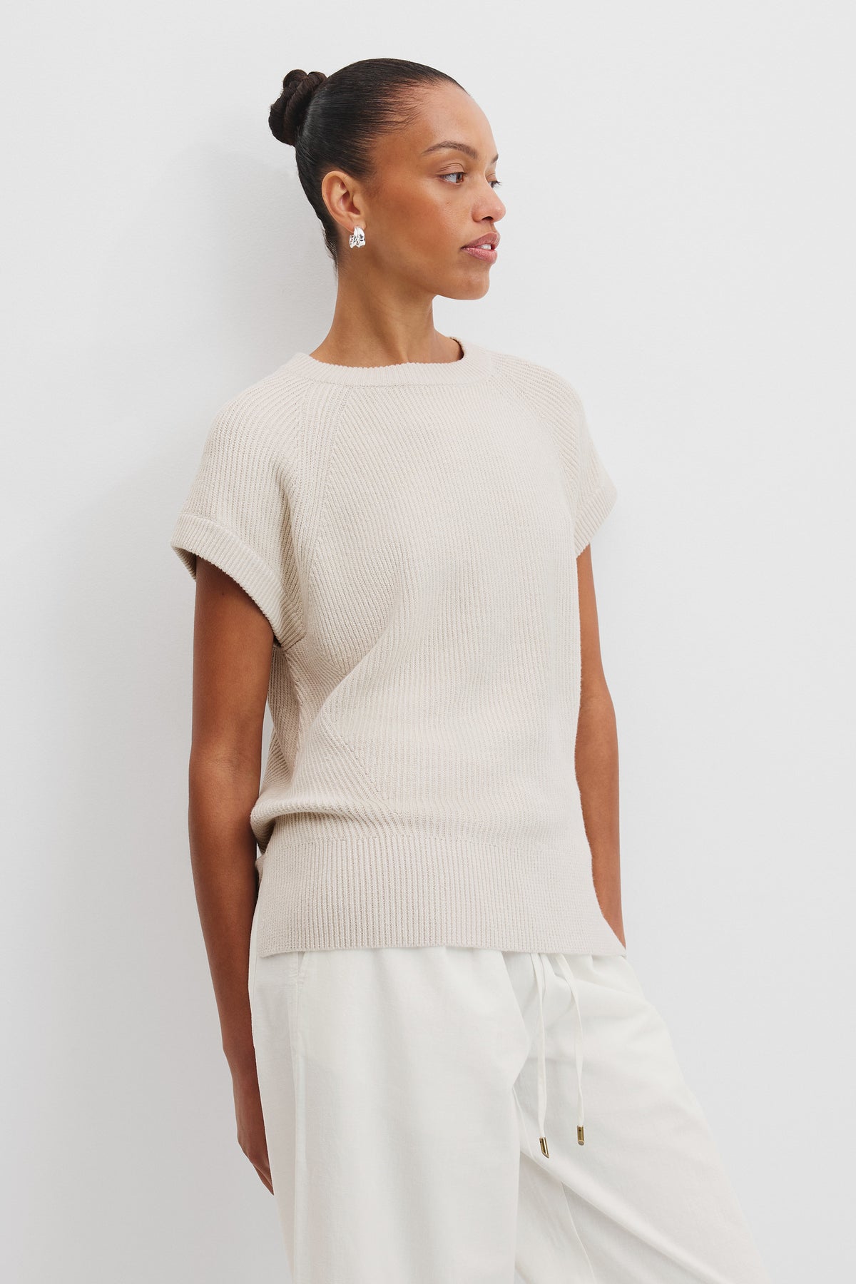 Short Sleeve Longline Knit T-Shirt