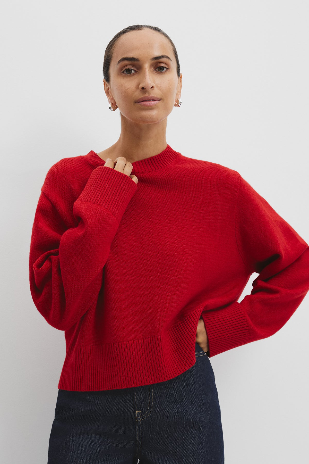 Organically Grown Cotton Blend Crop Crew Neck Knit