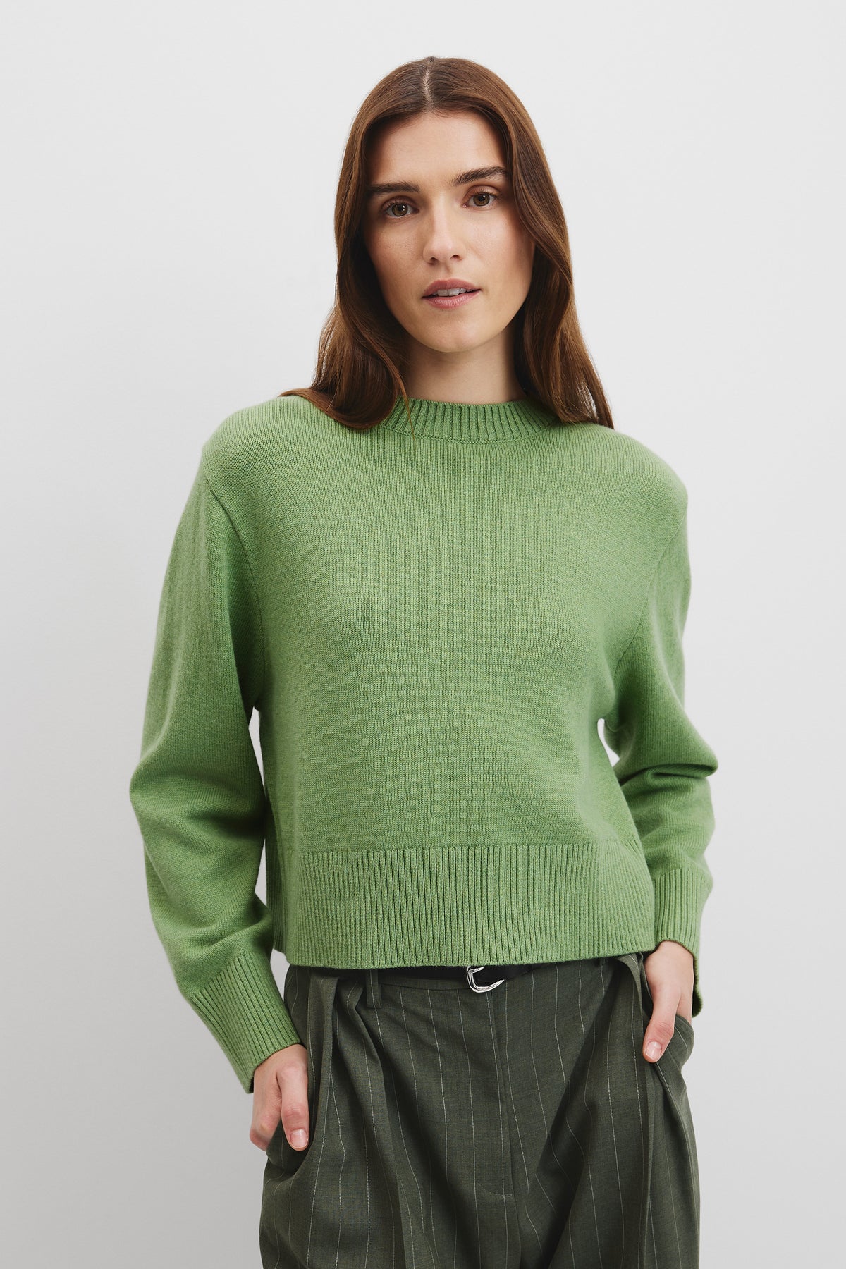 Organically Grown Cotton Blend Crop Crew Neck Knit