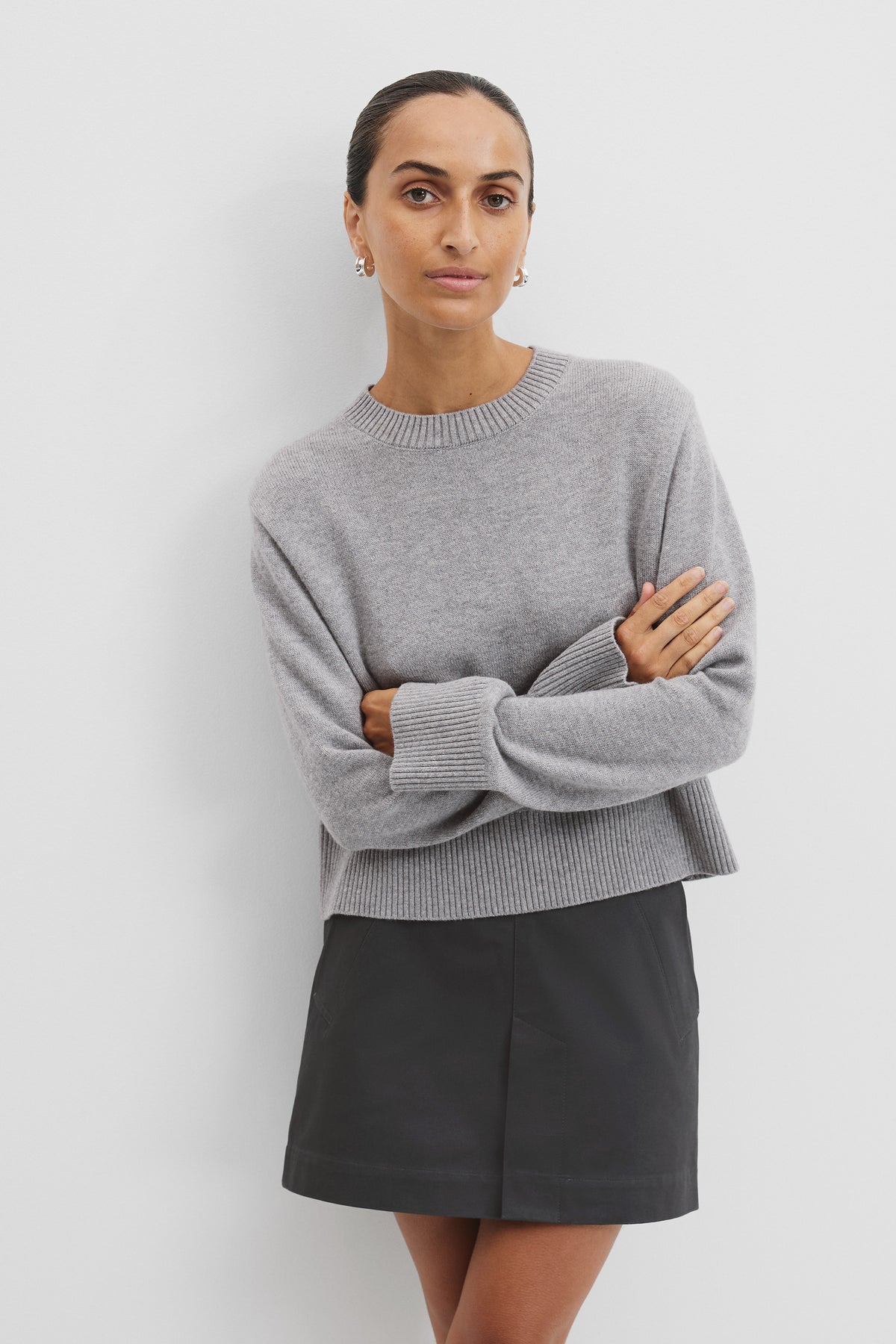 Organically Grown Cotton Blend Crop Crew Neck Knit