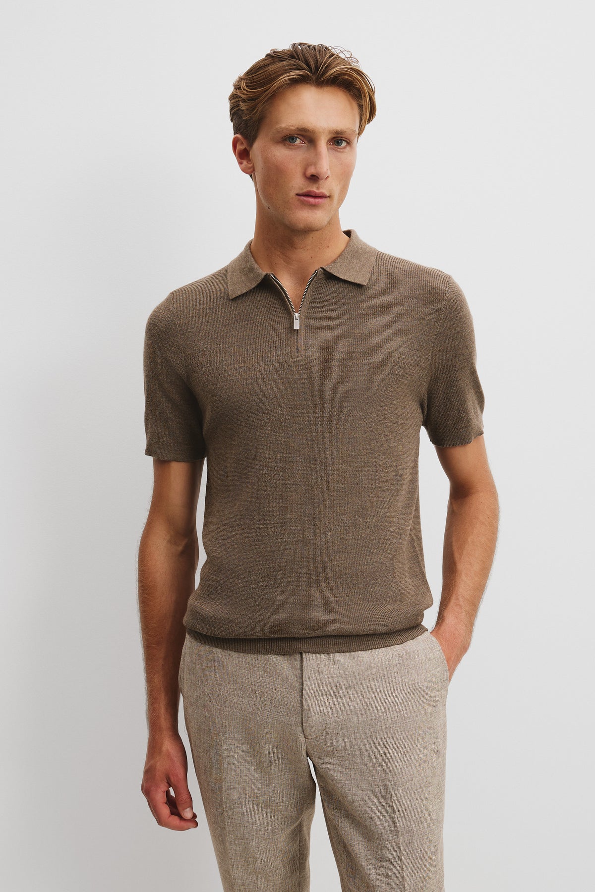 Australian Merino Rib Zip Knit Polo