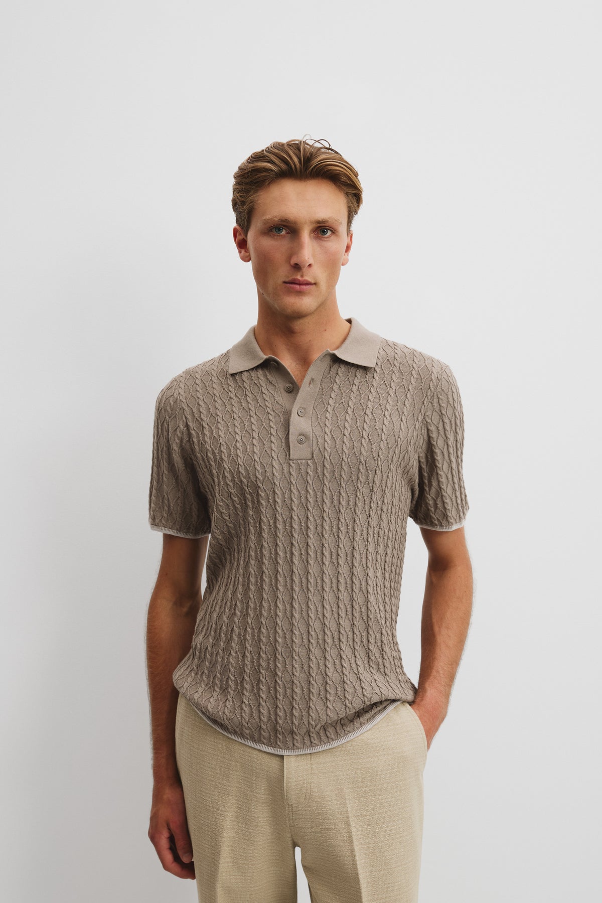 Cotton Wool Cable Knit Polo