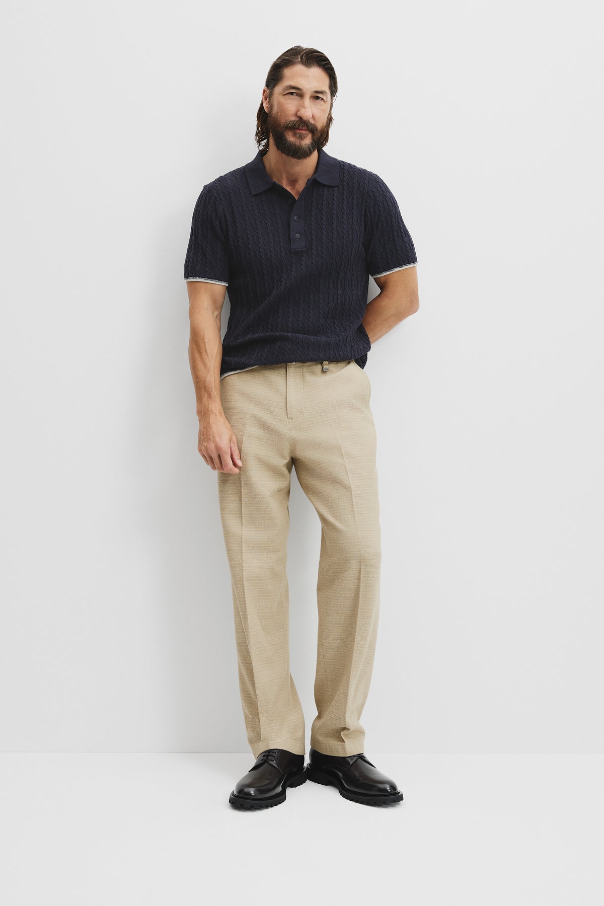Cotton Wool Cable Knit Polo