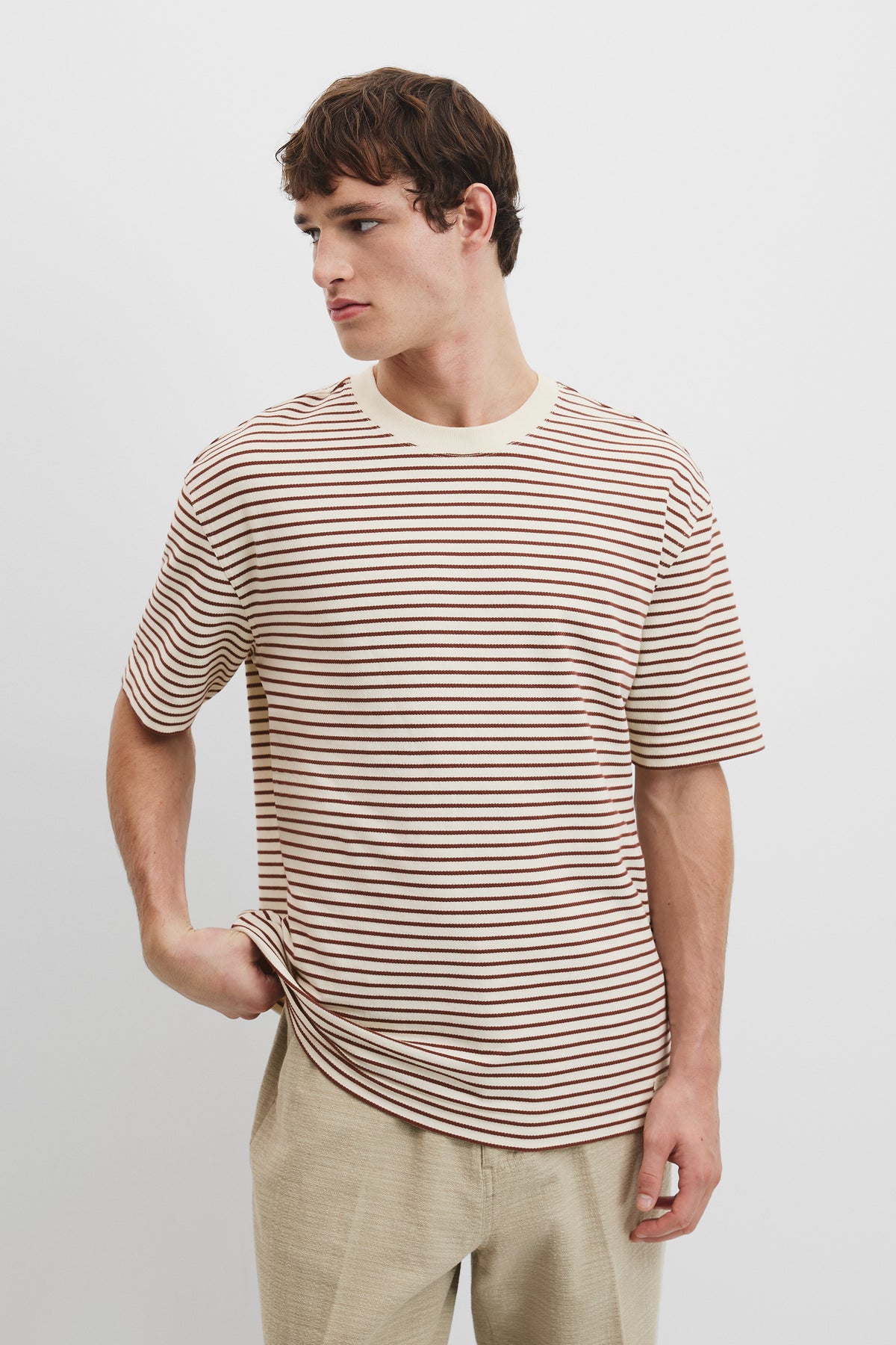 Australian Cotton Textured Stripe Short Sleeve T-Shirt