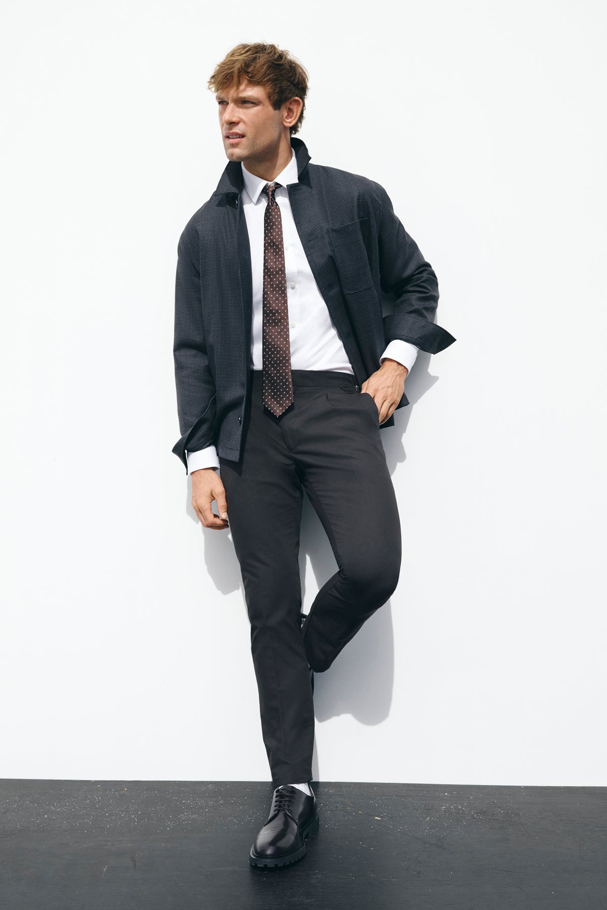 Wool Blend Houndstooth Oversized Jacket