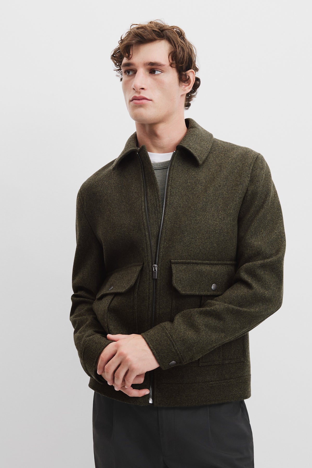 Wool Blend Zip Through Jacket